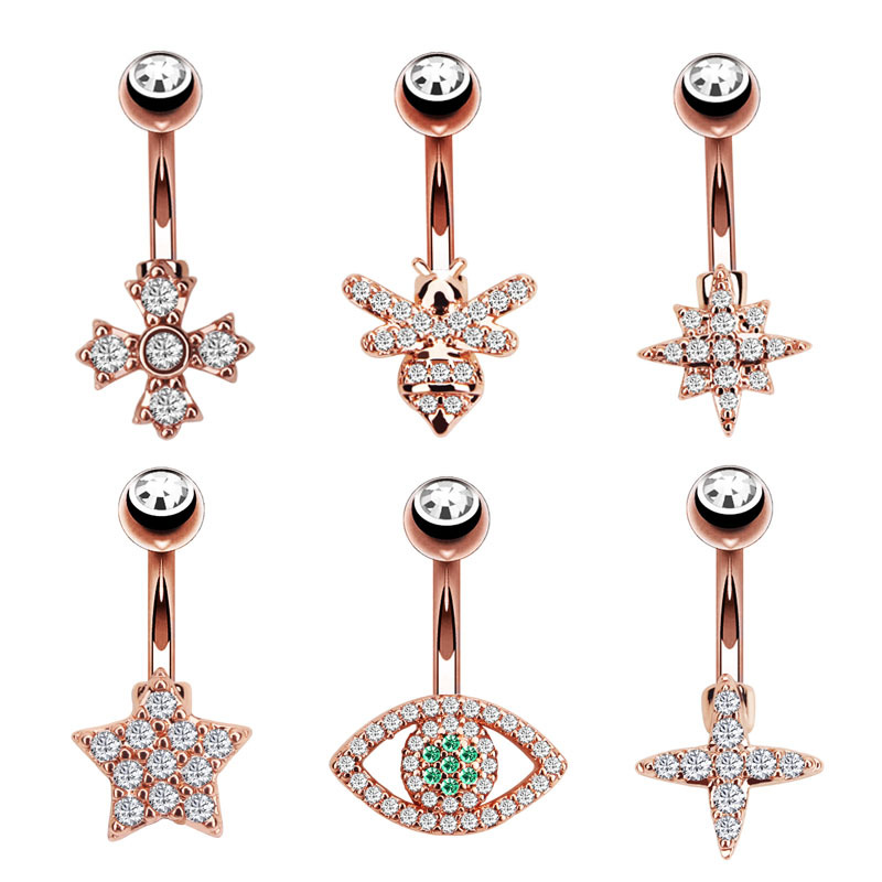 Chic Hypoallergenic Stainless Steel Dangled Navel Piercing Belly Button Rings Bee Star Flower Heart Belly Ring For Women 216045312957
