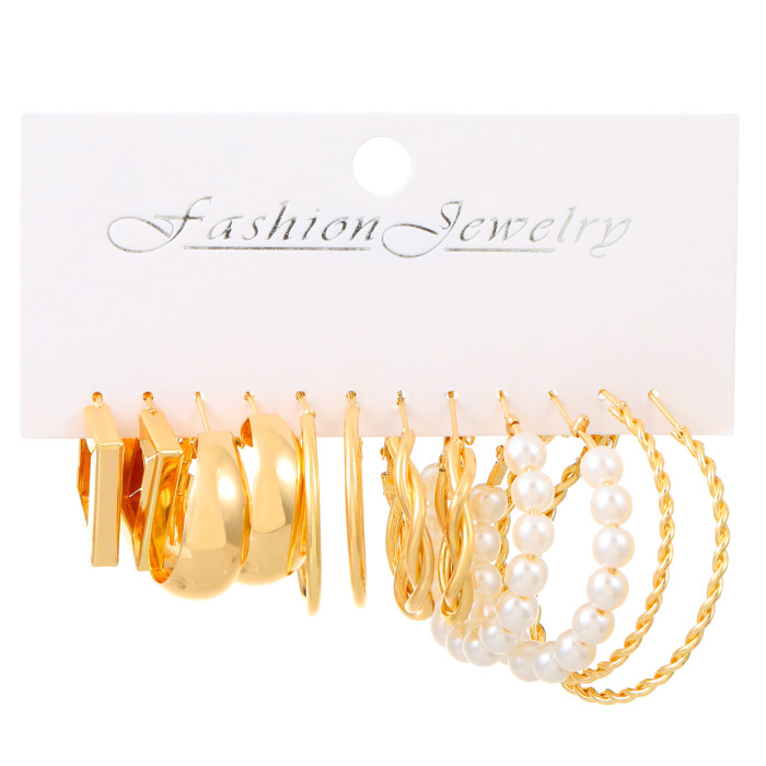 Fashion Circle Hoop Earring Set for Women Vintage Pearl Earring Jewelry Gifts