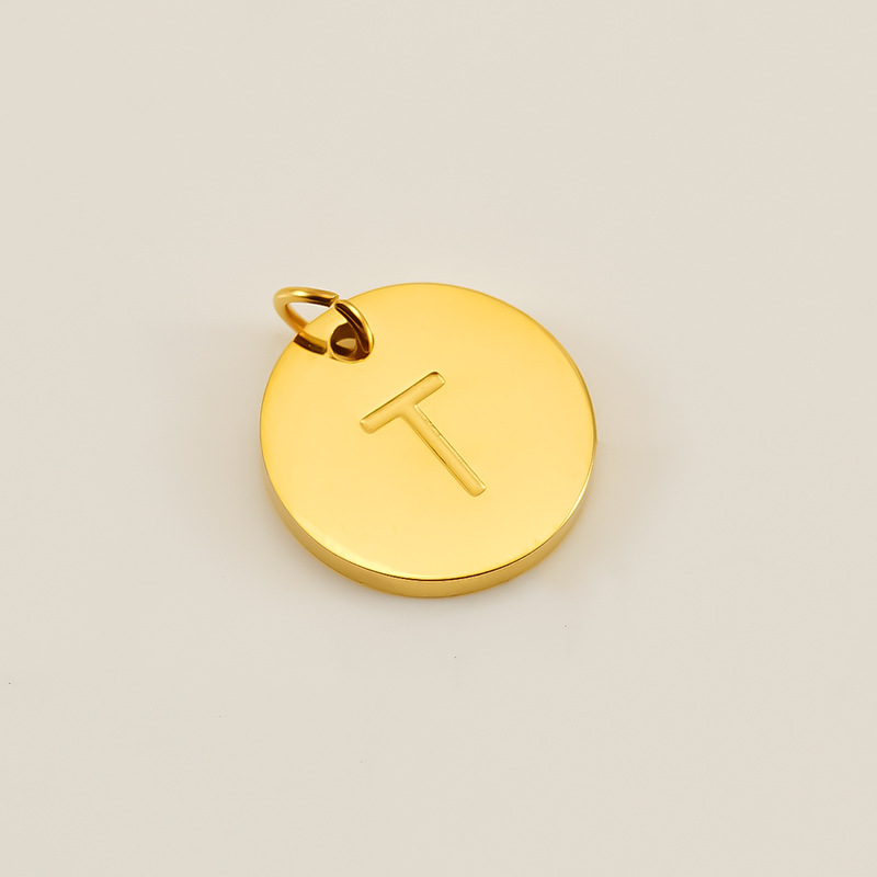18K Gold Plated Round Stainless Steel 26 English Letters Small Pendant Diy Jewelry Accessories 216045348381