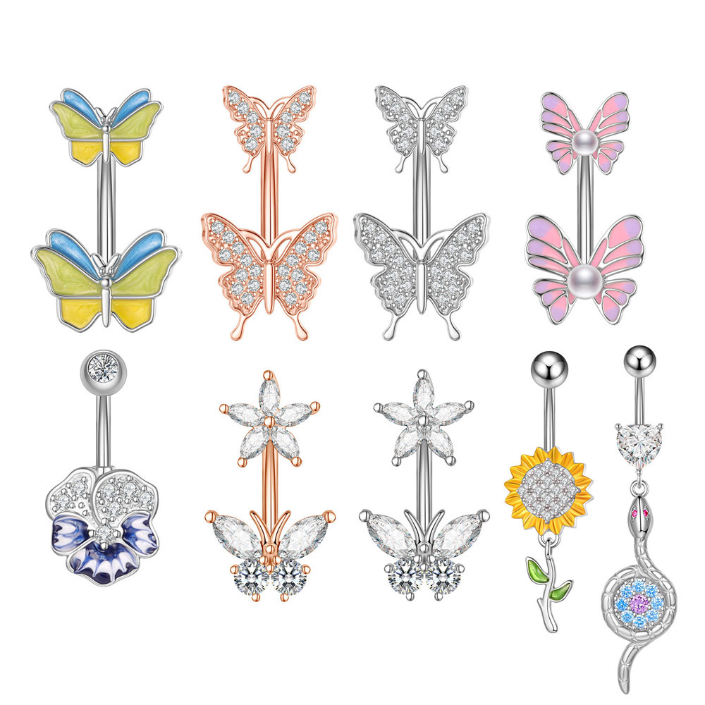 Chic Hypoallergenic Butterfly Belly Button Rings Zircon Navel Piercing Surgical For Women Girl Body Belly Jewelry Gift 216045310743