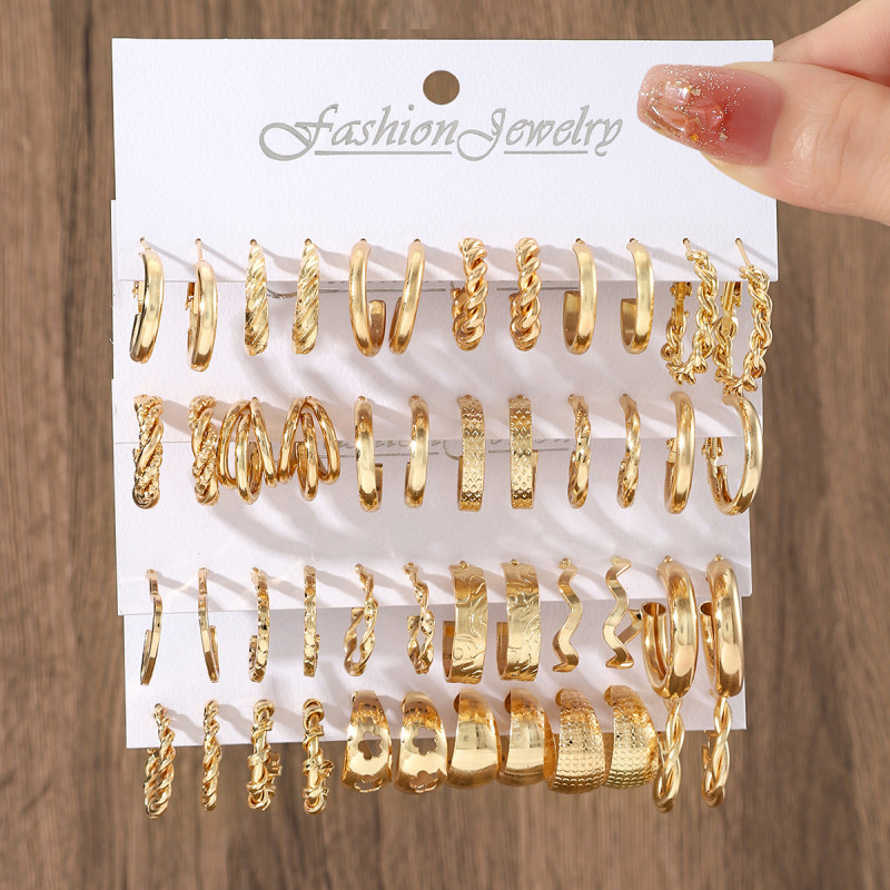 Classic Gold Color Earrings Set Twist Circle Hoop Earrings for Women Trendy Fashion jewelry Girls Gift