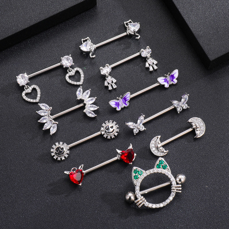 Chic HypoalleStainless Steel Cat Butterfly Nipple Piercing Jewelry Body Jewelry Festival Casual jewelry Gift