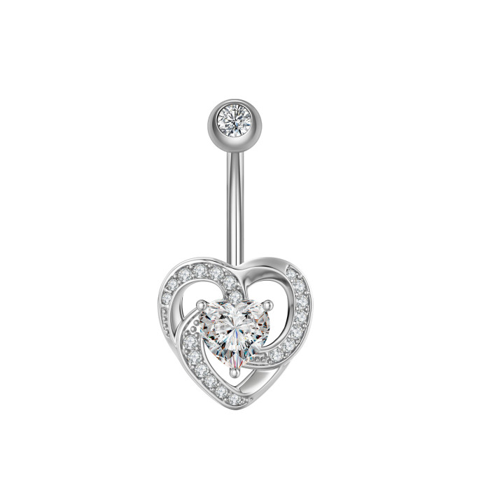 Chic Hypoallergenic Heart Flower Zircon Long Pendant Belly Button Ring Women Body Piercing Belly Ring Casual jewelry Gift