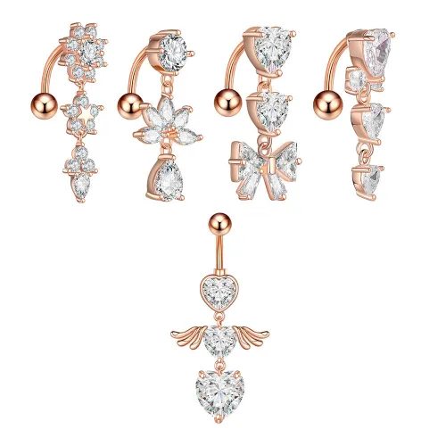 Trendy Belly Button Rings Butterfly Zircon Navel Piercing Ring for Women Body Belly Piercing Jewelry