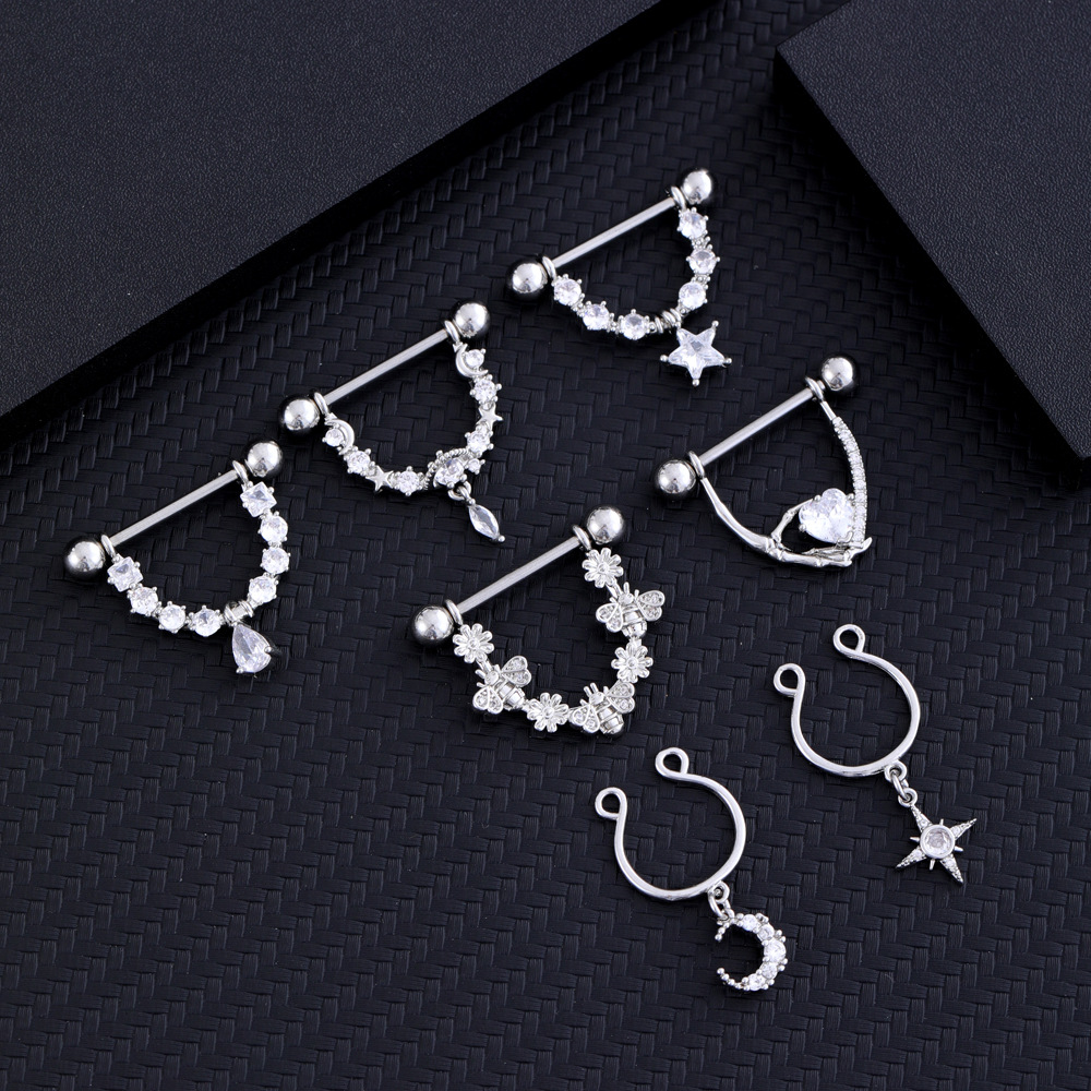 Chic Hypoallergenic Stainless Steel Star Nipple Piercing Set Nipple Jewelry Bulk Crystal Nipple Ring Lot Piercing Body Jewelry 216045323658