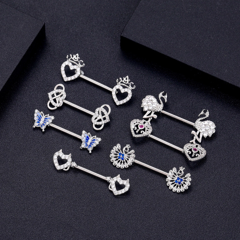 Chic Steel Nipple Ring for Women Ball Heart Butterfly Nipple Barbell Septum Rings Body Piercing Jewelry
