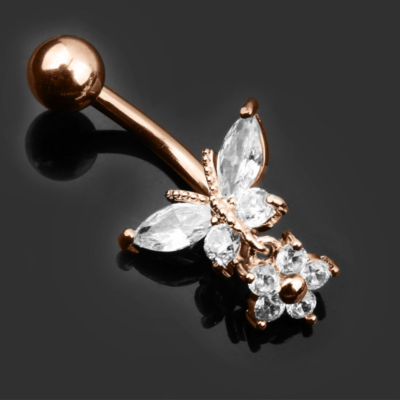 Chic Butterfly Zircon Fashion High Quality Surgical Steel Navel Piercing Belly Button Rings Belly Piercing Body Jewelry 216045304716