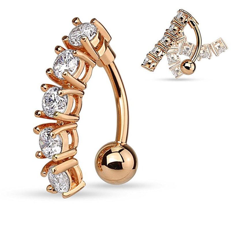 Chic Hypoallergenic Stainless Steel Belly Button Rings for Women Reverse Navel Ring Curved Barbell CZ Body Piercing Jewelry