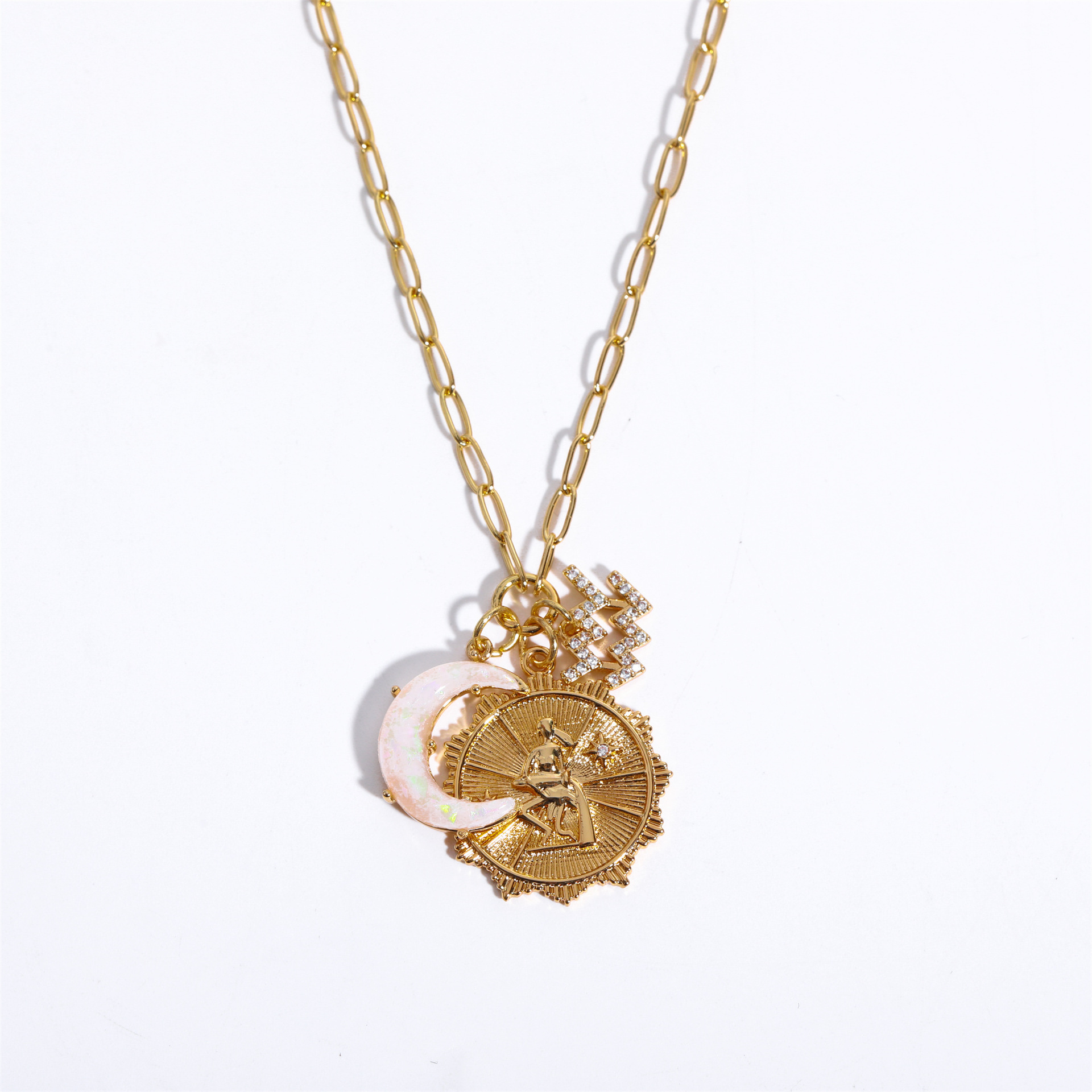 Elegant 18K Gold Plated Stainless Steel 12 Constellations Pendant Opal Moon Necklace 216045334359