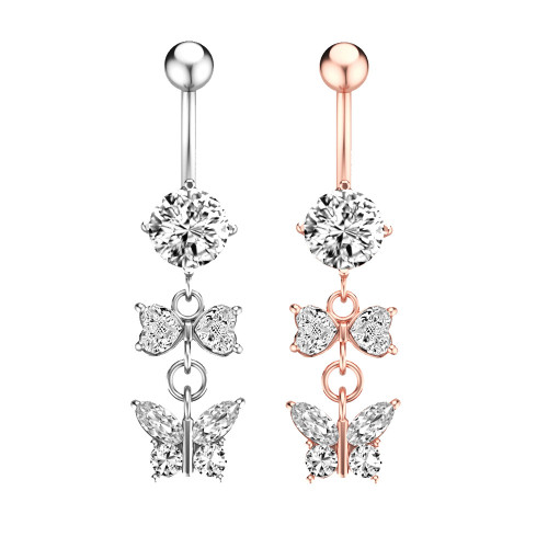 Chic Dangled Belly Piercing Butterfly Curved Navel Piercing for Women Girls Body Jewelry