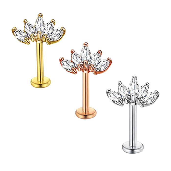 Chic Lotus CZ Flower Flat Back Stud Tragus Helix Cartilage Conch Earring Piercing Casual jewelry Gift