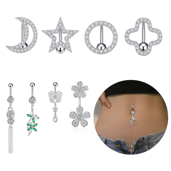 Chic Hypoallergenic Star Moon Belly Button Rings Sexy Belly Piercing for Women Girls Gold Color Navel Rings Jewelry