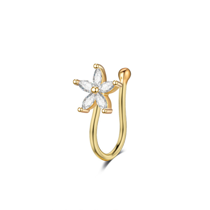 Chic Hypoallergenic Zircon Hollow Nose Ring for Women U-shaped Nose Clip Non-perforated Septum Jewelry