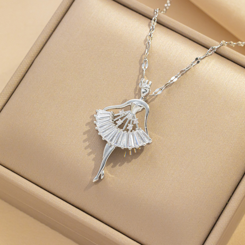 Elegant Stainless Steel Microzircon Ballet Girl Pendant Necklace Trendy Party Festival Casual Jewelry Gift 216045346905