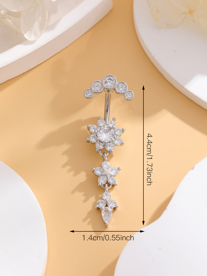 Hypoallergenic Stainless Steel Belly Button Ring Long Dangled Flower CZ Navel Belly Piercing Rings for Women Sexy Jew...