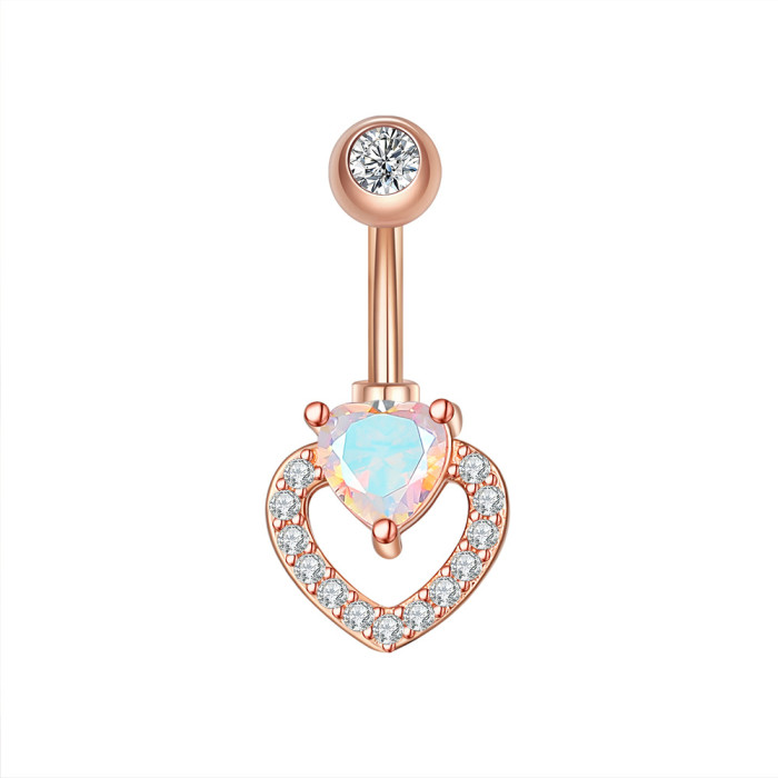 Fashion Butterfly Heart Shape Zircon Long Pendant Belly Button Ring Women Body Piercing Belly Ring Casual Jewelry Gift