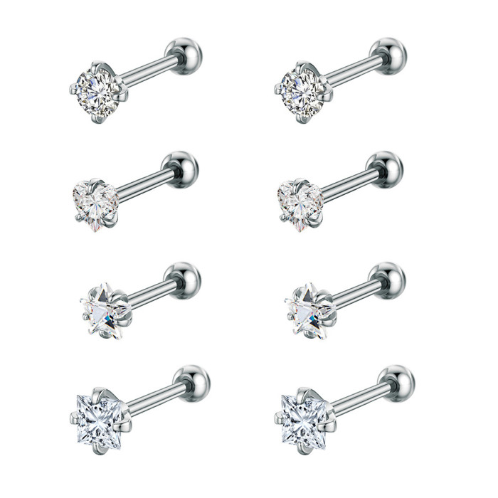 4pcs/set Steel Heart Nose Ring Stud Pack Real Star Nose Piercing Stud Set Square Nose Rings Set Piercing Jewelry Gift