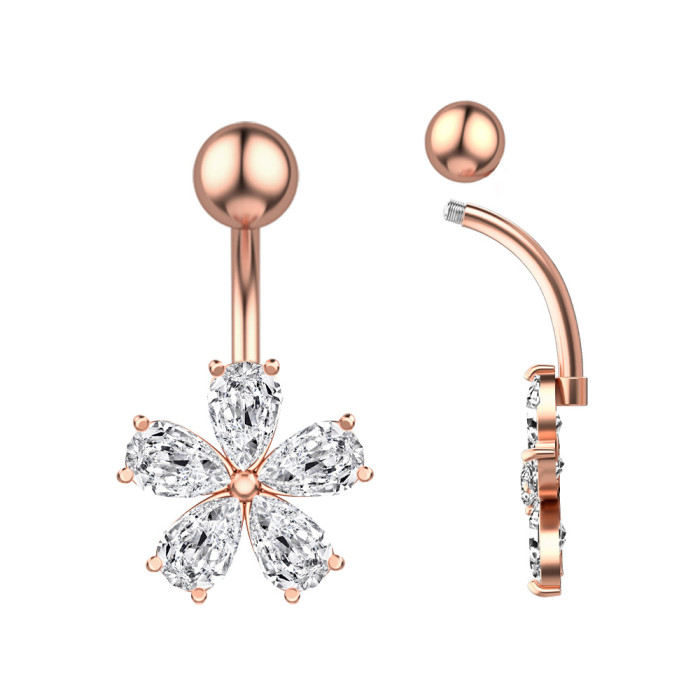 Chic Hypoallergenic Crystal Flower Navel Ring Flowers Women Belly Button Ring Navel Piercing Jewelry Casual Jewelry Gift