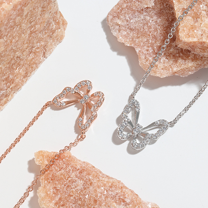 18K Rose Gold Bow Pendant Clavicle Chain Hollow Butterfly Necklace Trendy Casual Jewelry Gift 216045346044