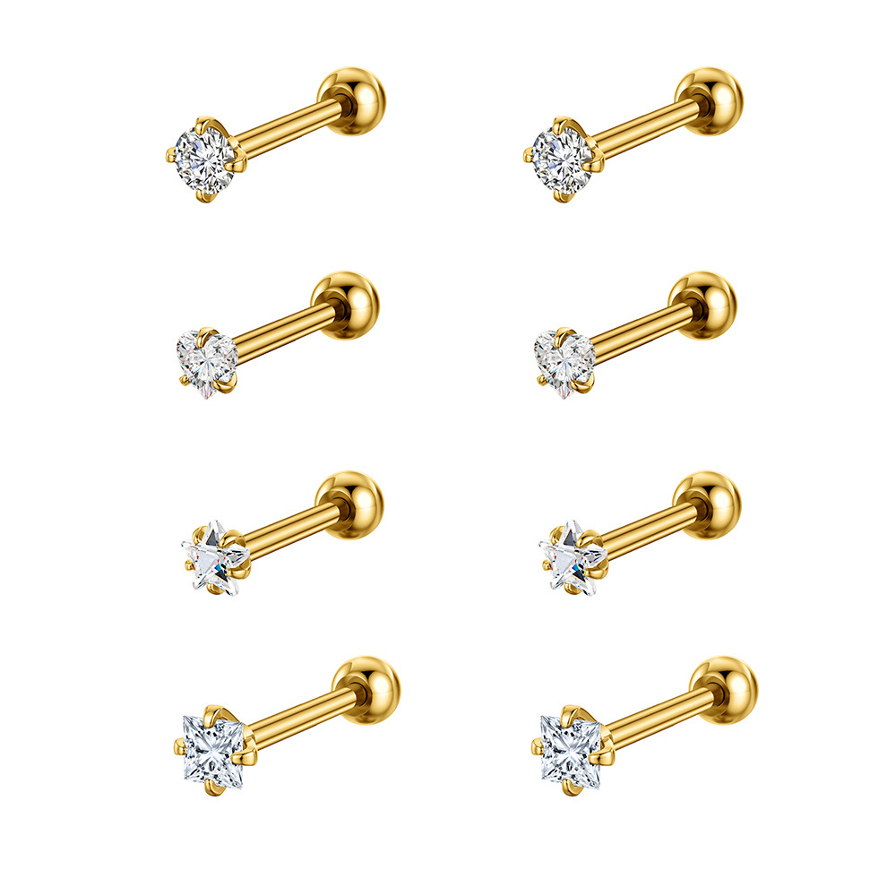 4Pcs/Set Steel Heart Nose Ring Stud Pack Real Star Nose Piercing Stud Set Square Nose Rings Set Piercing Jewelry Gift 216045306315