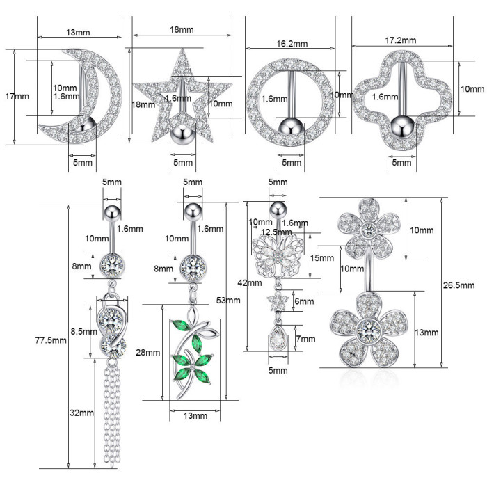 Chic Hypoallergenic Star Moon Belly Button Rings Sexy Belly Piercing for Women Girls Gold Color Navel Rings Jewelry
