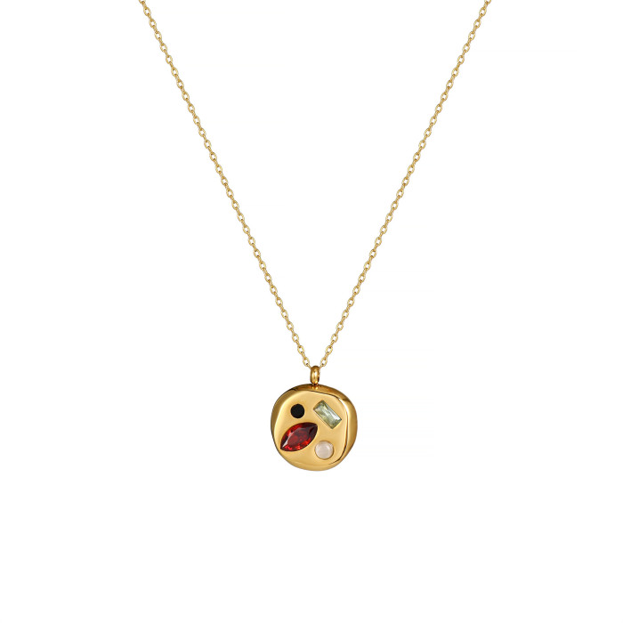 Elegant 18K Gold Plated Stainless Steel Colorful Zircon Pendant Necklace for Women Jewelry Gift
