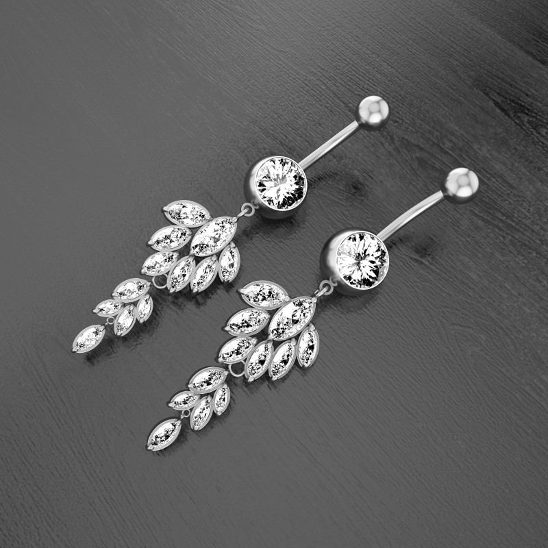 Chic Elegant Stainless Steel Belly Button Ring Long Dangled CZ Navel Belly Piercing Rings for Women Jewelry Gift