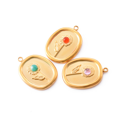 Chic 18k Gold Plaeted Stainless Steel Sunflower Pendant Handmade DIY Jewelry Accessories