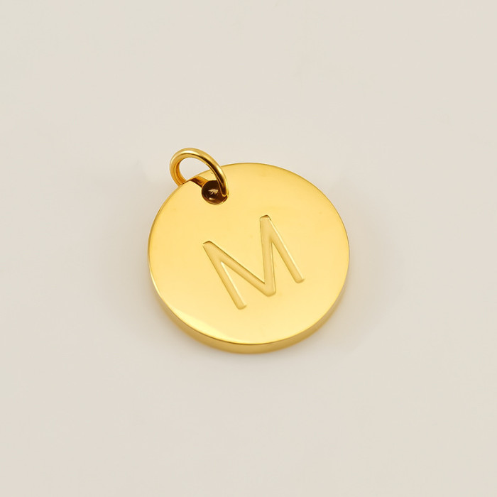 18k Gold Plated Round Stainless Steel 26 English Letters Small Pendant DIY Jewelry Accessories