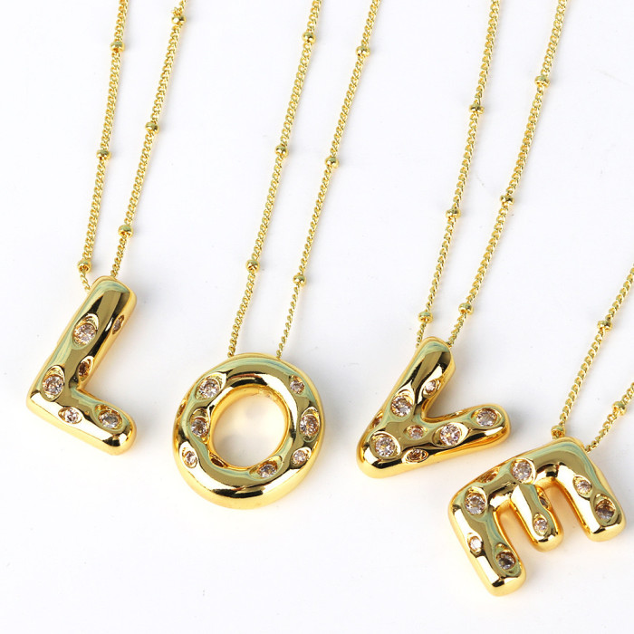 Chic Dainty Smooth Zircon 26 English Letters Pendant Necklace Women Stylish Trendy Party Festival Casual Jewelry Gift