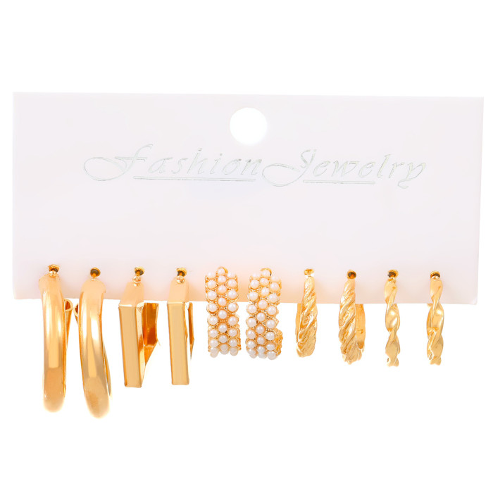 Fashion Circle Hoop Earring Set for Women Vintage Pearl Earring Jewelry Gifts