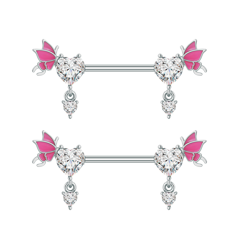 Hypoallergenic Stainless Steel Crystal Nipple Piercing Jewelry Heart Wings Niplple Barbell Nipple Rings Stud Body 216045318615