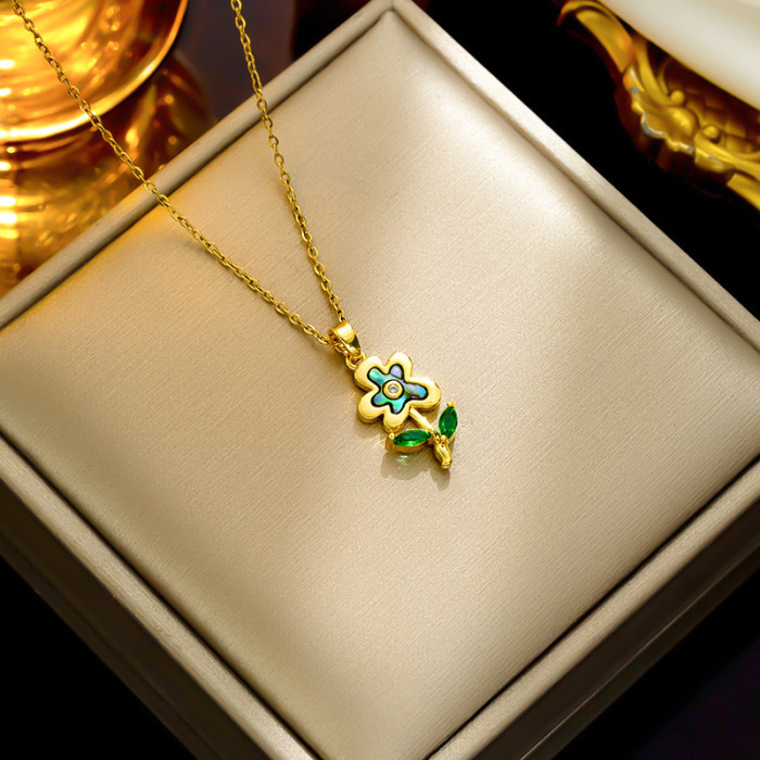 Dainty Elegant Gold Plated Stainless Steel Flower Pendant for Women Stylish Trendy Party Festival Casual Jewelry Gift...