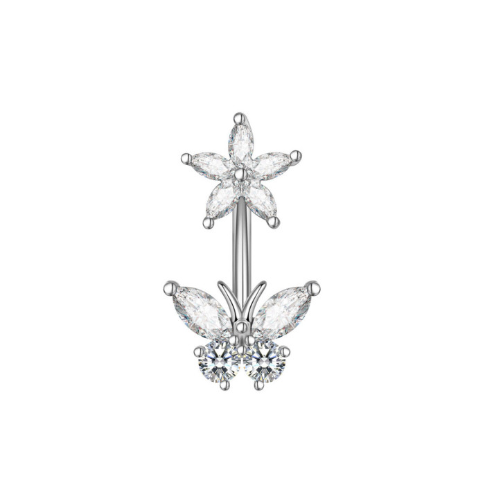 Chic Hypoallergenic Butterfly Belly Button Rings Zircon Navel Piercing Surgical for Women Girl Body Belly Jewelry Gift