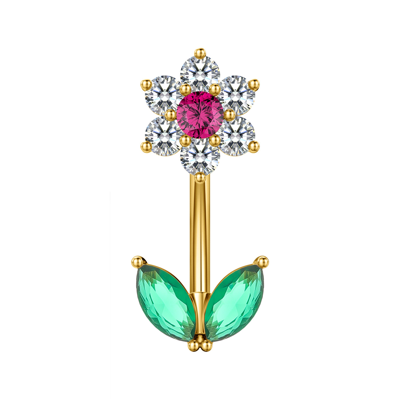 Chic Hypoallergenic Belly Button Ring Heart Flower Dangled Navel Piercing Belly Ring Jewelry 216045325503