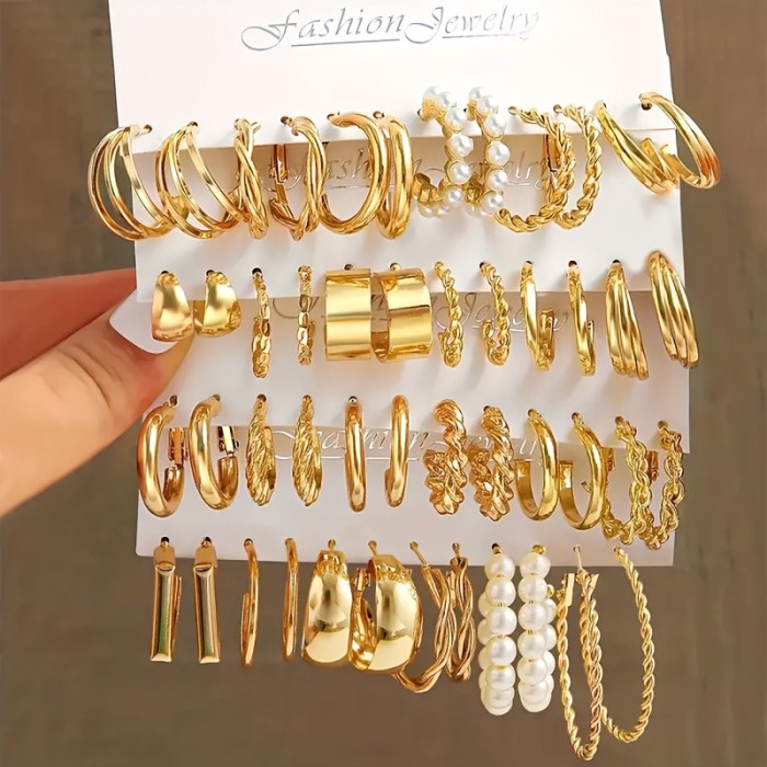 Trendy Gold Color Geometric Hoop Dangle Circle Imitation Pearl Drop Girls Earrings Jewelry Gift
