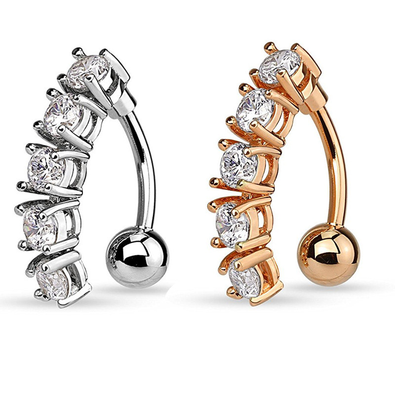 Chic Hypoallergenic Stainless Steel Belly Button Rings for Women Reverse Navel Ring Curved Barbell CZ Body Piercing Jewelry