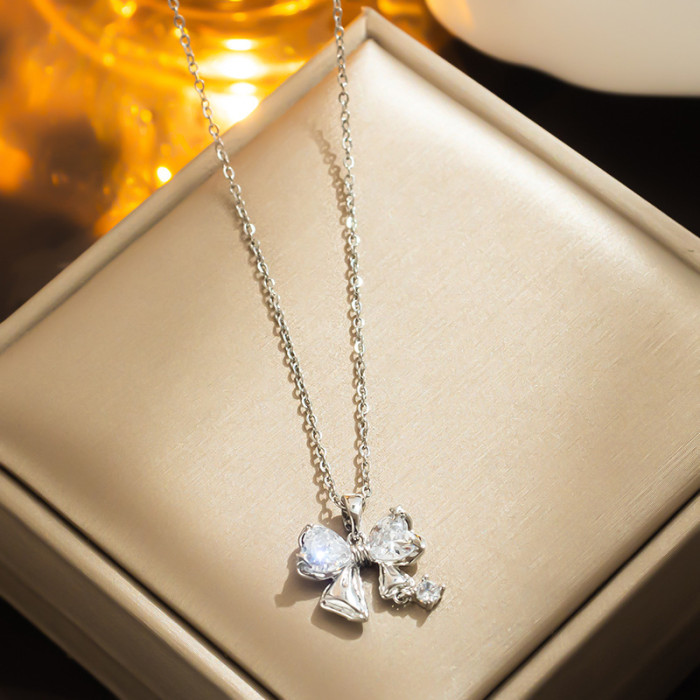 Elegant Butterfly Necklace for Women Stainless Steel Zircon Necklaces Charms Collar Choker Party Jewelry