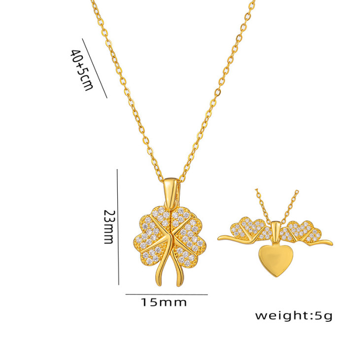 Chic Elegant Stainless Steel Openable Lucky Grass Pendant Necklace Trendy Casual Jewelry Gift