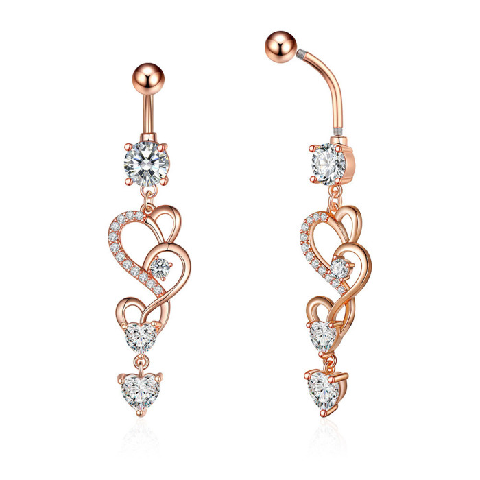 Chic Titanium Navel Bar Belly Button Ring Shiny Zircon Love Heart Decor Piercing Jewelry Accessories