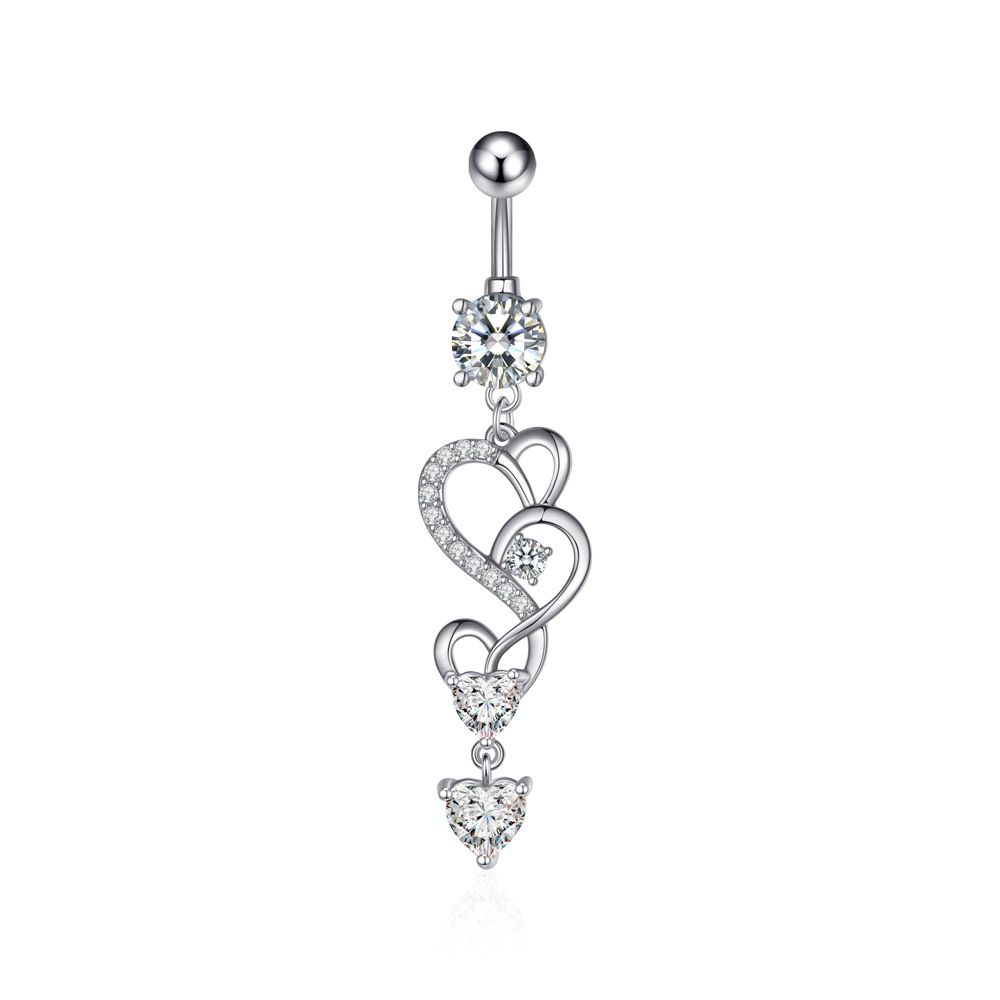 Chic Titanium Navel Bar Belly Button Ring Shiny Zircon Love Heart Decor Piercing Jewelry Accessories 216045311850