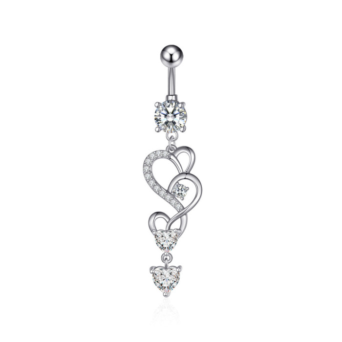 Chic Titanium Navel Bar Belly Button Ring Shiny Zircon Love Heart Decor Piercing Jewelry Accessories