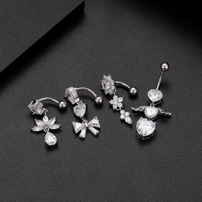 Trendy Belly Button Rings Butterfly Zircon Navel Piercing Ring for Women Body Belly Piercing Jewelry