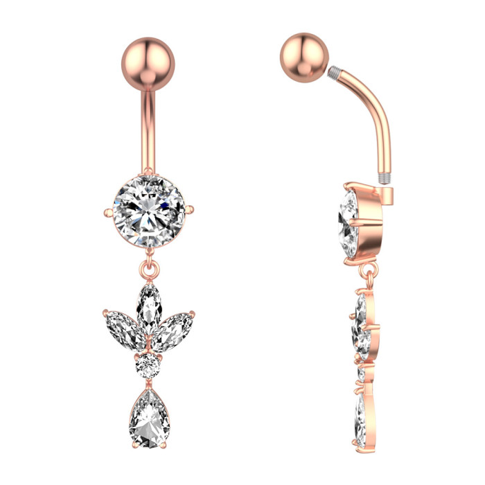Chic Crystal Navel Piercing Stainless Steel Flower Pendant Belly Button Rings Belly Piercing Women Body Jewelry, Neck...