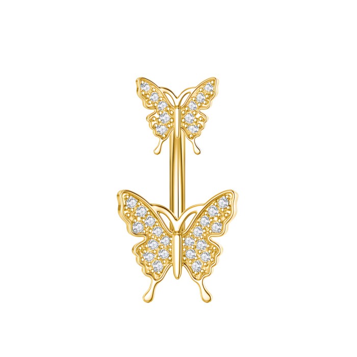 Chic Hypoallergenic Butterfly Belly Button Rings Zircon Navel Piercing Surgical for Women Girl Body Belly Jewelry Gift
