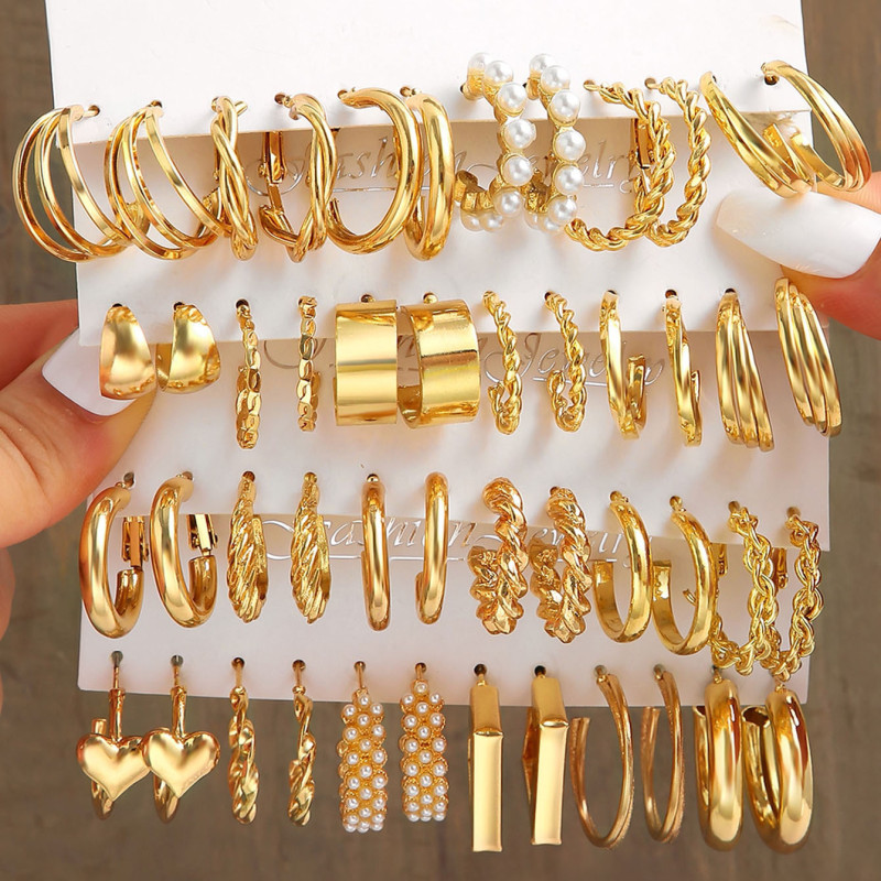 Fashion Circle Hoop Earring Set for Women Vintage Pearl Earring Jewelry Gifts