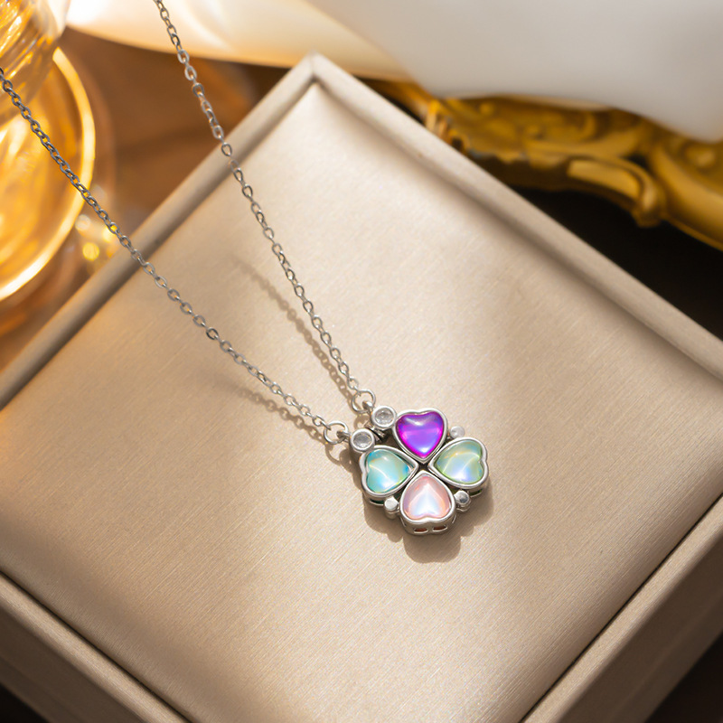 Dainty Elegant Titanium Steel Colorful Four Leaf Clover Necklace Festival Trendy Casual Jewelry Gift 216045355023