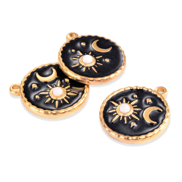Chic Hypoallergenic Tarot Sun Moon Stainless Steel Round Pendant Handmade DIY Jewelry Accessories