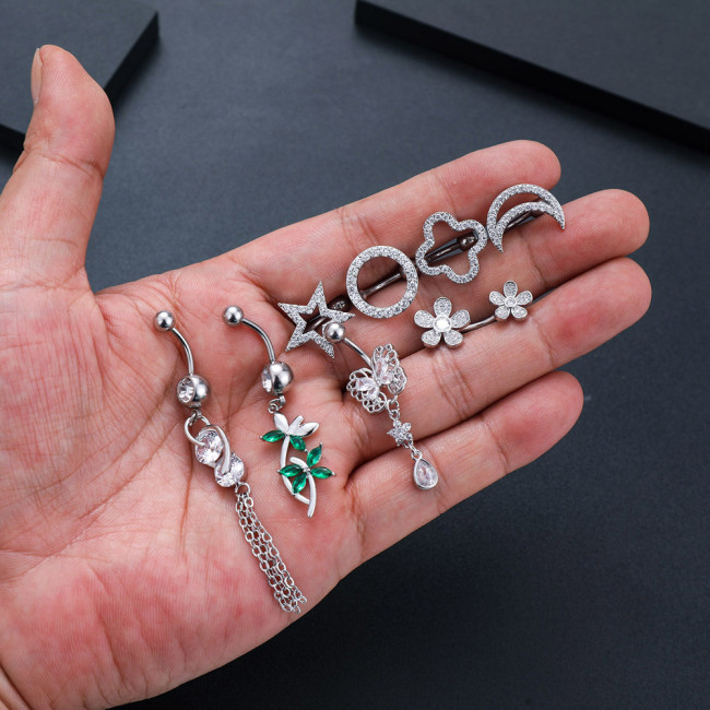 Chic Hypoallergenic Star Moon Belly Button Rings Sexy Belly Piercing for Women Girls Gold Color Navel Rings Jewelry