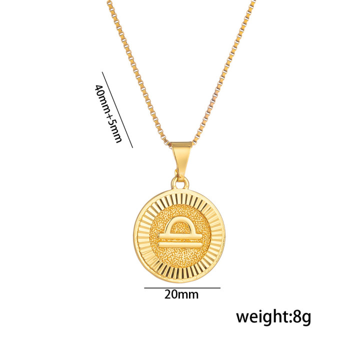 Classic Refined Stainless Steel Twelve Constellations Pendant Necklace Festival Casual Jewelry Gift